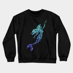 Teal and Blue Ombre Faux Glitter Mermaid Silhouette Crewneck Sweatshirt